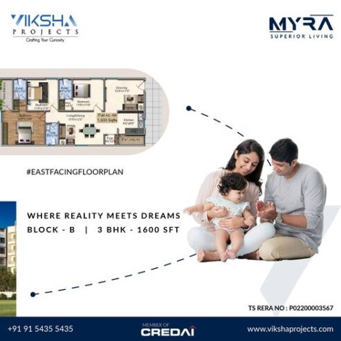 3 BHK Flats for sale in Kompally | Myra Project