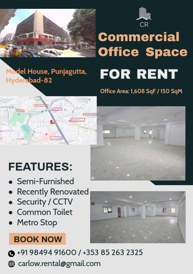 Office Space for Rent at Model House, Punjagutta, Hyderabad, Telangana, India – 500 082