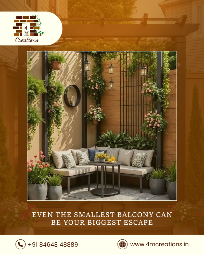 Cozy Balcony Retreat with Lush Greenery and Elegant Seating