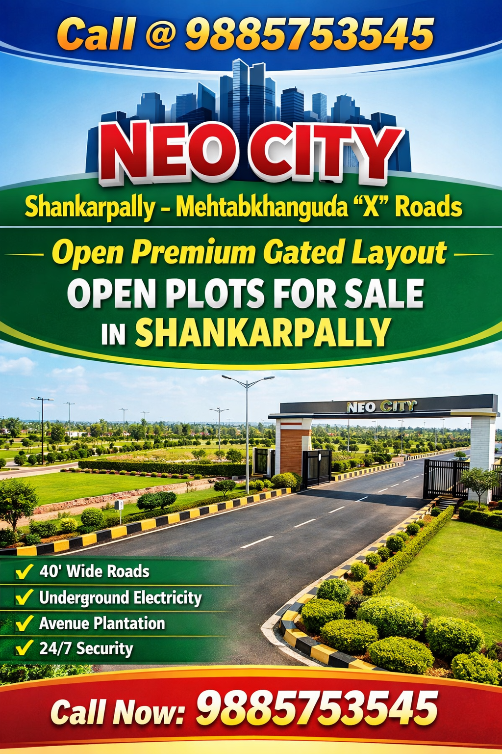 Call@9885753545.NEO CITY,Shankarpally – Mehtabkhanguda ‘X’ Roads Open Premium Gated Layout Open Plots For Sale in Shankarpally Contact Mobile Number